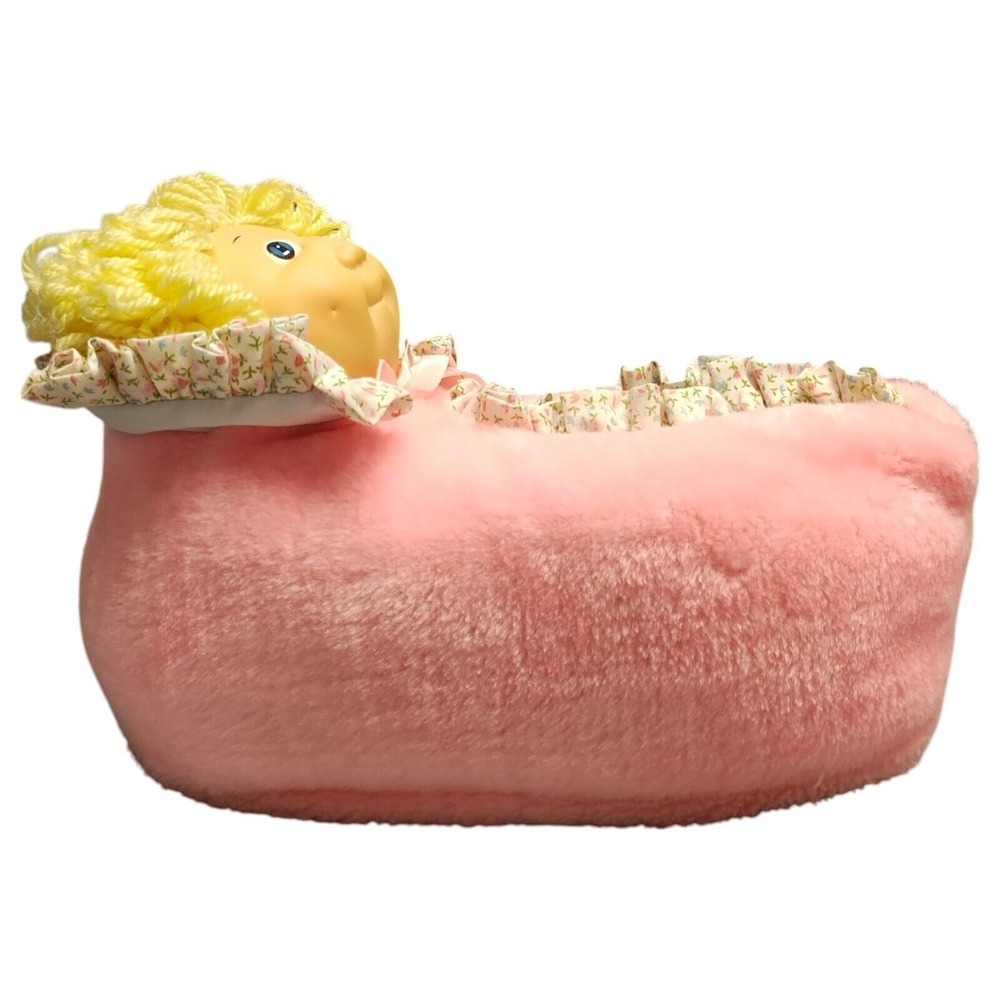 VTG Cabbage Patch Slippers Kids Girls Sz 5-6 Pink Plush Doll Head  Slip On